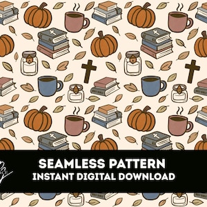 Christian Seamless File | Jesus and Coffee Pattern | Fall Christian PNG | Fall Seamless Files
