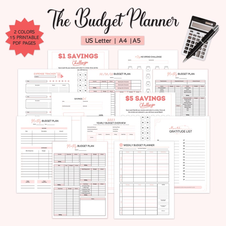 Printable Budget and Expense Tracker, Monthly Spending Planner