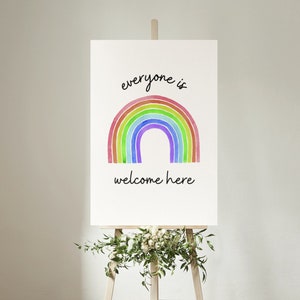 Inclusive Poster, LGBTQ Pride Rainbow Digital Artwork, Everyone Is Welcome, Equality Print, Diversity, Office, Classroom Sign