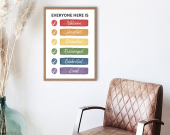 LGBTQ+ Rainbow Sign, Asexual Pride, Gay Pride Print, Diversity Print, Inclusion Printable Poster, Classroom Decor, Everyone Here Is Welcome,