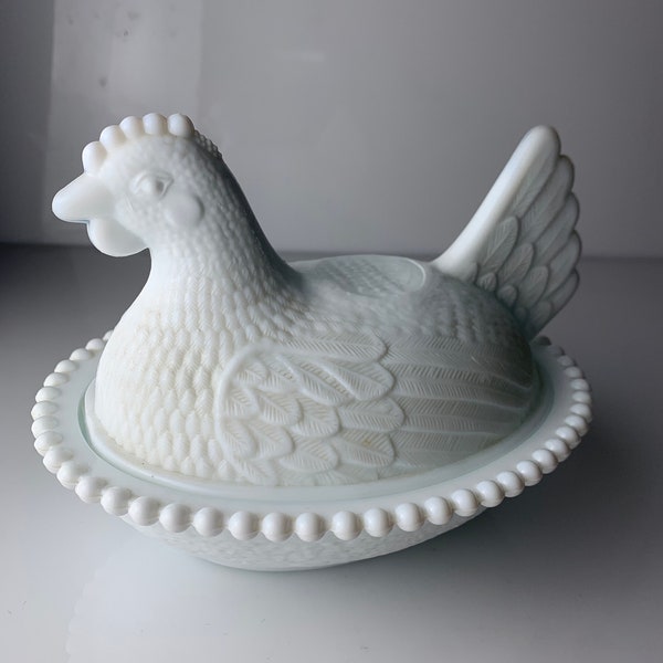 Vintage Westmoreland Milk Glass Hen on Nest Dish