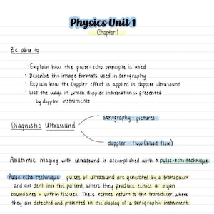 Könnte beinhalten: Ein Diagramm, das erklärt, wie Ultraschall funktioniert. Das Diagramm zeigt einen Ultraschallimpuls, der in Gewebe geschickt wird und dann als Echos zurückreflektiert wird. Der Text erklärt, dass dies als Pulsecho-Technik bezeichnet wird und in der diagnostischen Ultraschalluntersuchung verwendet wird.