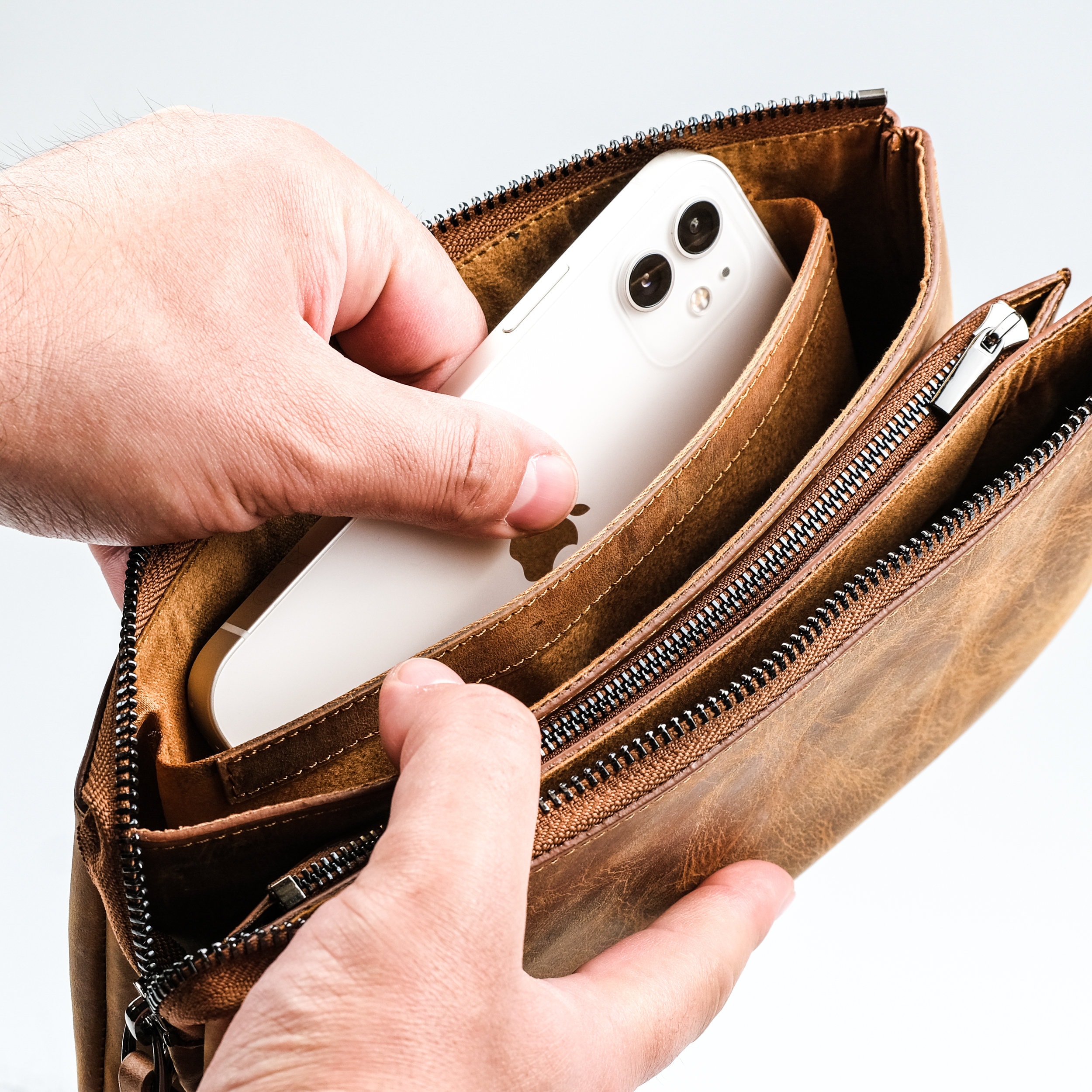 Personalized Leather Clutch Bag for Mens, Vintage Handbag, Gift for Him