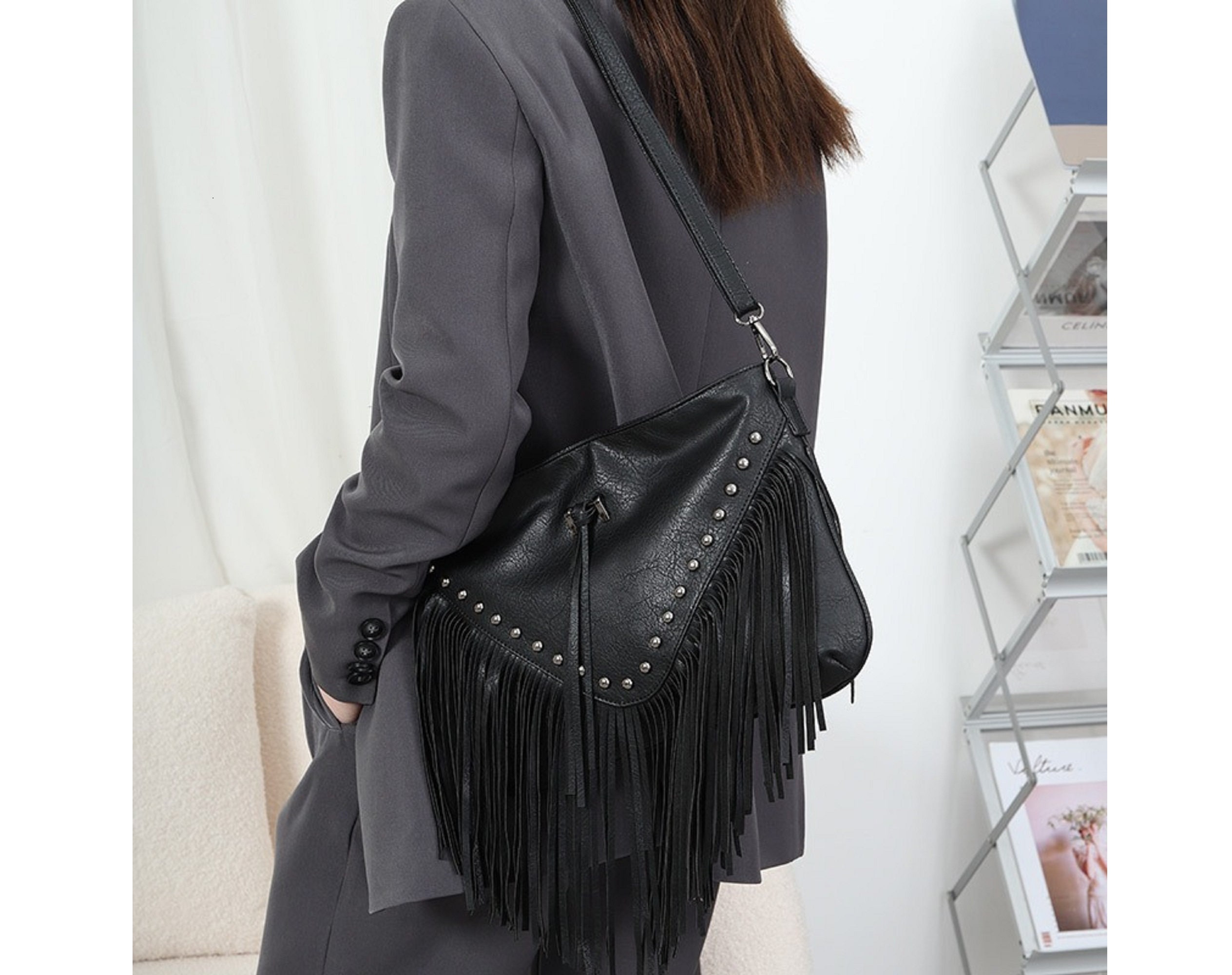 Leather Purse with Fringe - Cowboy Boot Purse with Fringe - Western  Shoulder Bag with Fringe TS290