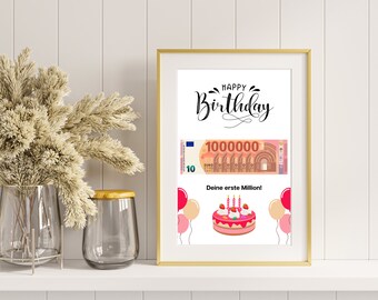 Geldgeschenk Geburtstag I DIY Druck Geld basteln I Happy Birthday – Deine erste Million I Last Minute Geschenkidee I Sofort Download
