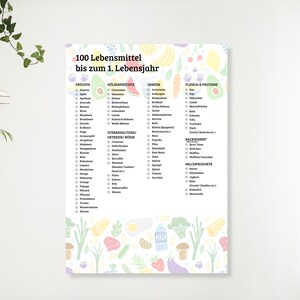 Los primeros 100 alimentos del bebé I 100 alimentos hasta el año I Juego de 2 listas de control I Descargar para imprimir I DIN A4 I DIN A3