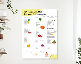 Baby&#39;s first 100 foods I 100 foods up to 1 year of age I Set of 6 checklists I Download to print I DIN A4 I DIN A3