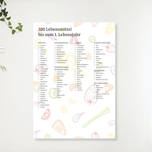 Los primeros 100 alimentos del bebé I 100 alimentos hasta el año I Juego de 2 listas de control I Descargar para imprimir I DIN A4 I DIN A3