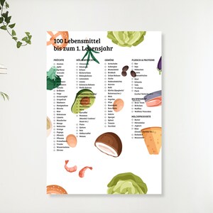 Los primeros 100 alimentos del bebé I 100 alimentos hasta el año I Juego de 2 listas de control I Descargar para imprimir I DIN A4 I DIN A3
