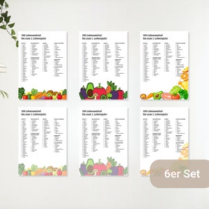 Los primeros 100 alimentos del bebé I 100 alimentos hasta el año I Juego de 6 listas de control I Descargar para imprimir I DIN A4 I DIN A3