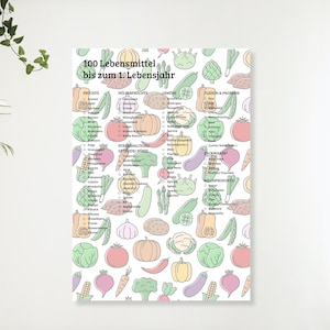 Los primeros 100 alimentos del bebé I 100 alimentos hasta el año I Juego de 2 listas de control I Descargar para imprimir I DIN A4 I DIN A3
