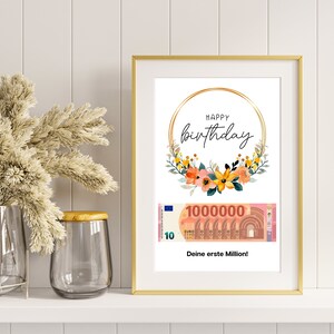 Presente de aniversário em dinheiro I Impressão DIY para ganhar dinheiro I Feliz Aniversário – seu primeiro milhão I Ideia de presente de última hora I Download instantâneo