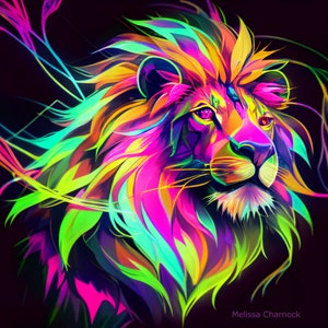 Lion Head- Image Download Only. Printable for Home as a Digital Poster, Gift - Downloadable Fantasy Neon Art. Cyberpunk.