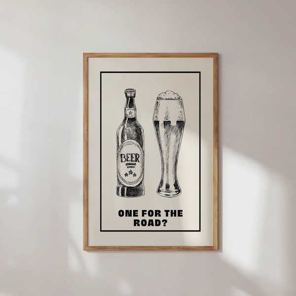 Trendy Wall Art Print Retro Poster One For The Road Bar Cart Modern Illustration Large Instant At Home Digital Download Decor Art