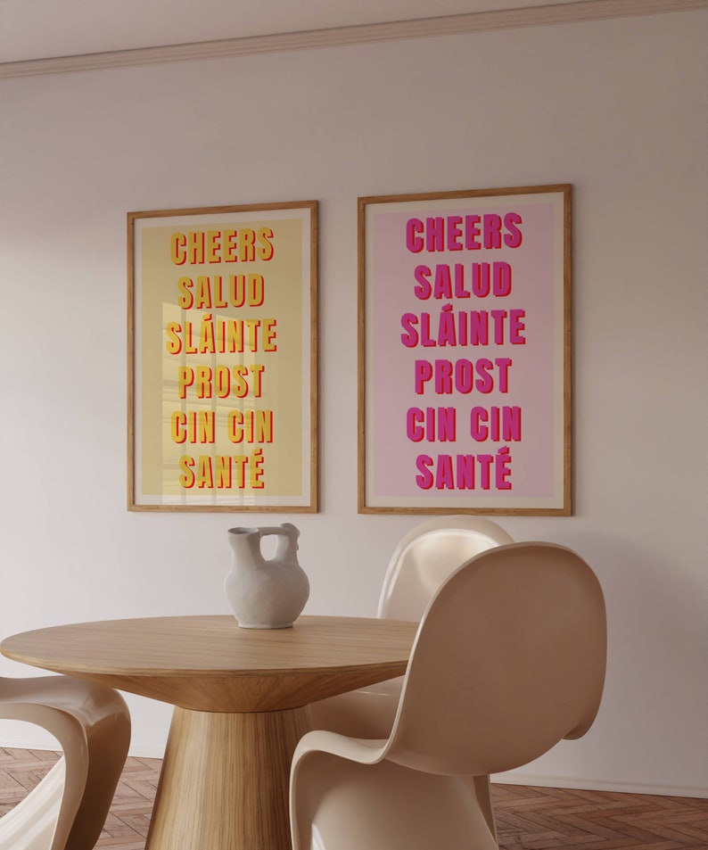 Trendy Wall Art Print Cheers Multiple Language Slainte Poster Bar Cart Modern Illustration Large Instant At Home Digital Download Decor Art image 3