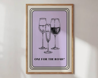 Trendy Wall Art Print Retro Poster One For The Road Bar Cart Modern Illustration Large Instant At Home Digital Download Decor Art