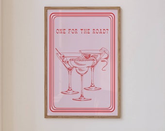 Trendy Wall Art Print Retro Poster One For The Road Bar Cart Modern Illustration Large Instant At Home Digital Download Decor Art