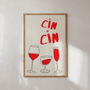 Trendy Wall Art Print Cin Cin Poster One For The Road Bar Cart Moderne Illustration Groß Sofort Zu Hause Digitaler Download Decor Art