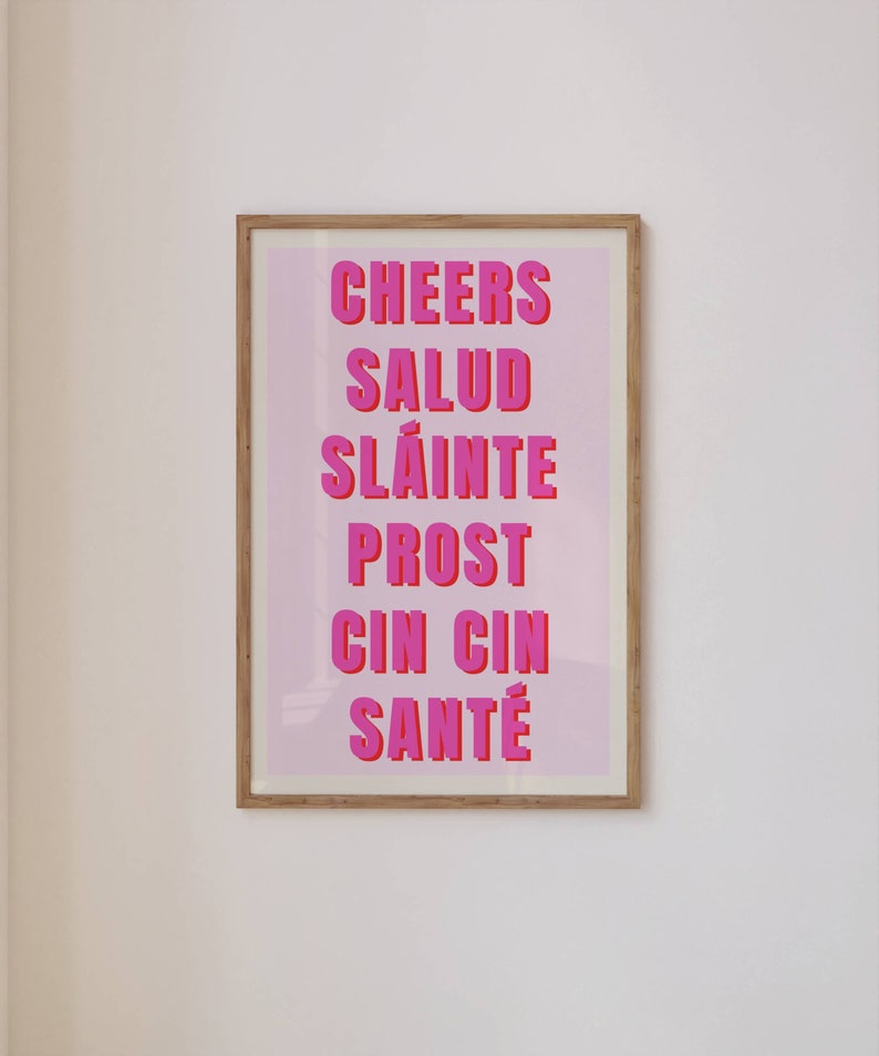 Trendy Wall Art Print Cheers Multiple Language Slainte Poster Bar Cart Modern Illustration Large Instant At Home Digital Download Decor Art image 1