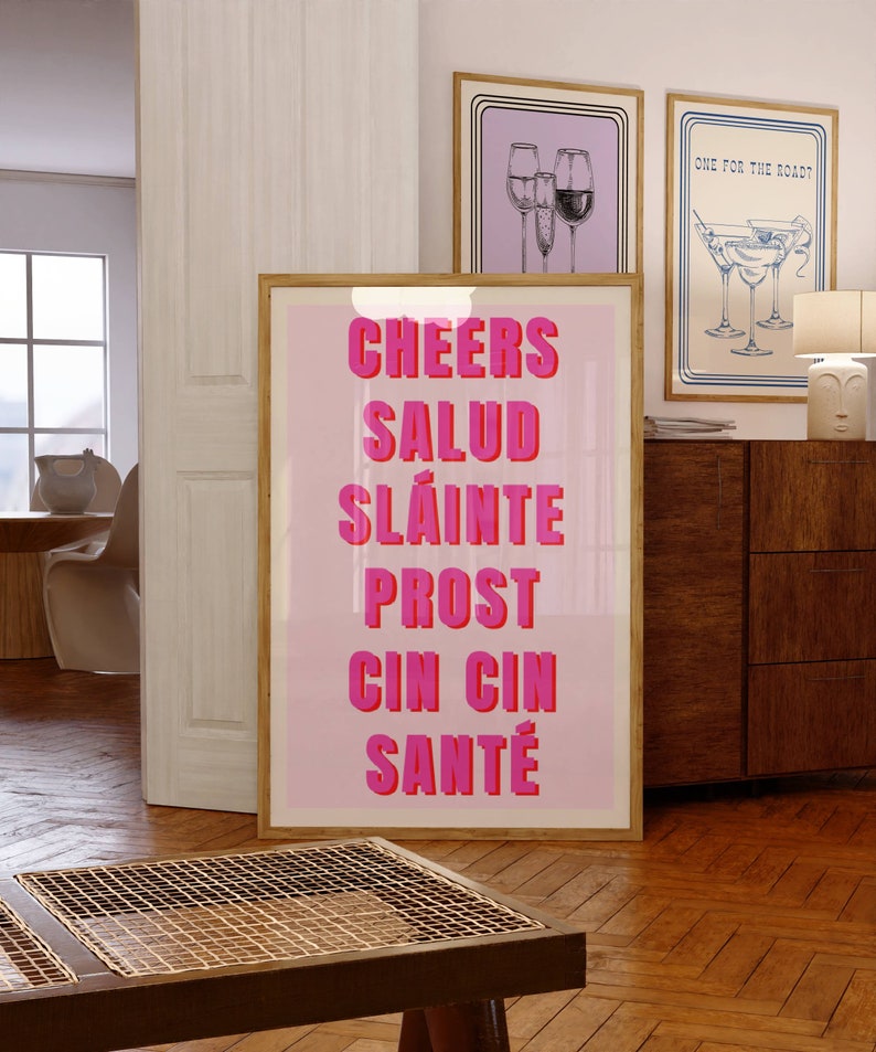 Trendy Wall Art Print Cheers Multiple Language Slainte Poster Bar Cart Modern Illustration Large Instant At Home Digital Download Decor Art image 4