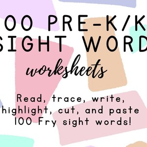 May include: A set of 100 pre-K/K sight word worksheets. The worksheets feature the words "am" and "go" with activities such as tracing, writing, and highlighting. The worksheets are designed to help children learn to read and write.