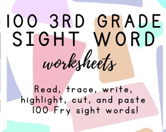 ¡100 hojas de trabajo imprimibles con palabras a la vista para freír de tercer grado!