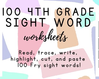 ¡100 hojas de trabajo imprimibles con palabras a la vista para freír de cuarto grado!