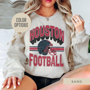 Houston Football Vintage Houston Texans Crewneck Sweatshirt For Women 90&#39;s Style Texans Sweatshirt Gift For Texans Fan Football Sweatshirt