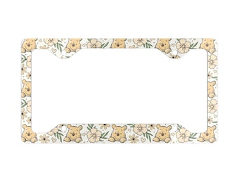 Metal License Plate Frame, Disney Winnie the Pooh and Friends, Pooh Bear Custom Car Accessory, Cute Gift Idea, Car