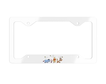 Disney Winnie the Pooh Tigger Metal License Plate Frame, Pooh Bear Piglet Eeyore Car Plate Holder, Cute Cartoon Characters Auto Accessories,