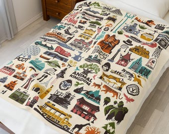 Disney World Four Parks Icons Velveteen Plush Blanket