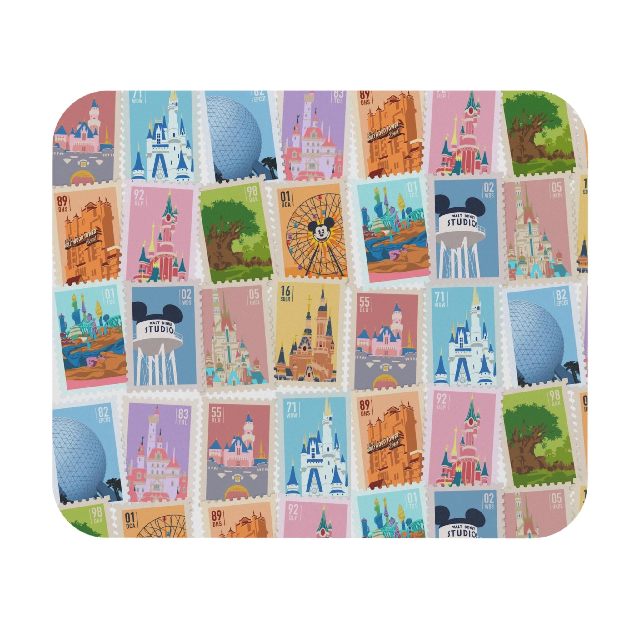 Epcot Repeating Pattern Theme Park Postage Stamps Mouse Pad | Retro Castle Ferris Wheel Epcot ...