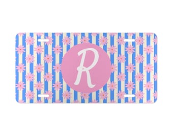 Custom Initial Monogram Cute Daisy Flower Car Vanity Plate, Custom Spring License Tag
