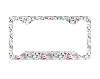 Marco de matrícula metálico con temática de Disney, decoración para coche, regalo para amantes de Disney, accesorios para coche, entusiastas de los viajes.