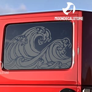 Fits 2007-2018 Jeep Wrangler 4 Door Hard Top JKU Quarter Window Sea Waves Decal Sticker