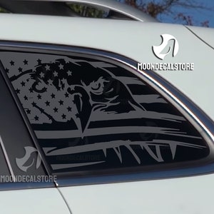 Fits 2014-2024 Jeep Cherokee Quarter Window Eagle Distressed American Flag Decal Sticker