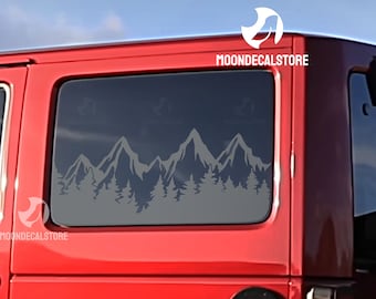 Fits 2007-2018 Jeep Wrangler 4 Door Hard Top JKU Quarter Window Outdoor Mountain Tree Scene Decal Sticker