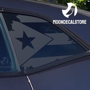 Fits 2008-2023 Dodge Challenger Quarter Window Distressed Flag of Puerto Rico Decal Sticker