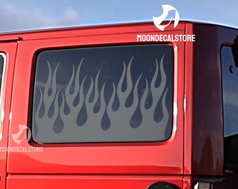 Fits 2007-2018 Jeep Wrangler 4 Door Hard Top JKU Quarter Window Flames Decal Sticker