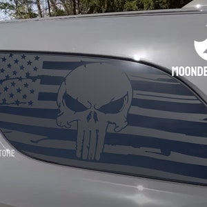 Fits 2011-2025 Dodge Durango Quarter Window Punisher Distressed American Flag Decal Sticker