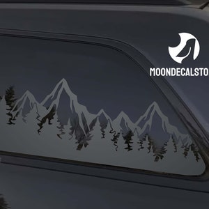 Calcomanía para ventana lateral de Jeep Grand Cherokee (modelos 2011-2022, carrocería antigua), diseño de paisaje de montaña y árbol.