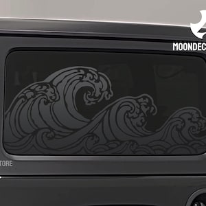 Fits 2018-2025 Jeep Wrangler 2 Door Hard Top JL Quarter Window Sea Waves Decal Sticker
