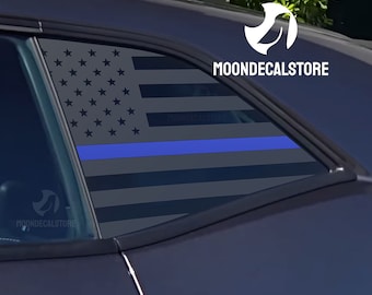 Fits 2008-2023 Dodge Challenger Quarter Window American Flag with Blue Red Green Stripe Decal Sticker