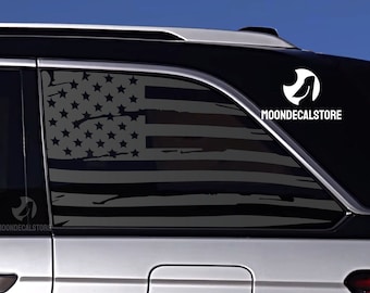 Fits 2021-2026 Jeep Grand Cherokee Two Row & 4xE Quarter Window Distressed American Flag Decal Sticker