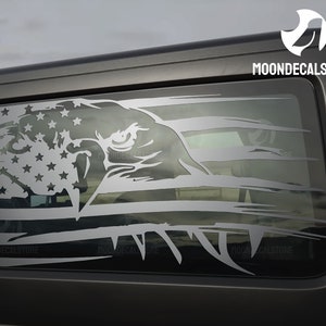 Fits 2011-2018 Jeep Wrangler 2 Door Hard Top JK Quarter Window Distressed American Flag Eagle Decal Sticker
