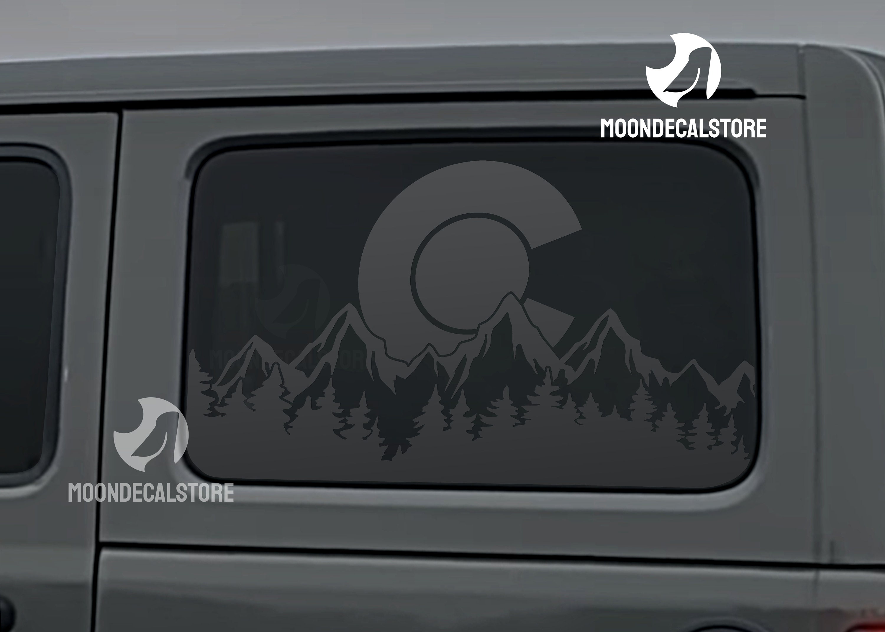 Fits 2018-2025 Jeep Wrangler 4 Door  JLU Quarter Window Colorado "c" Outdoor Mountain Tree Scene Decal Sticker