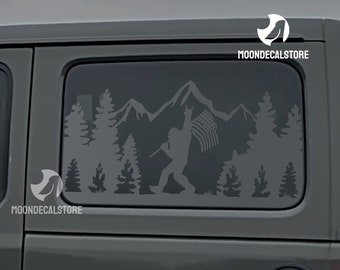 Fits 2018-2024 Jeep Wrangler 4 Door  JLU Quarter Window Sasquatch Bigfoot Decal Sticker