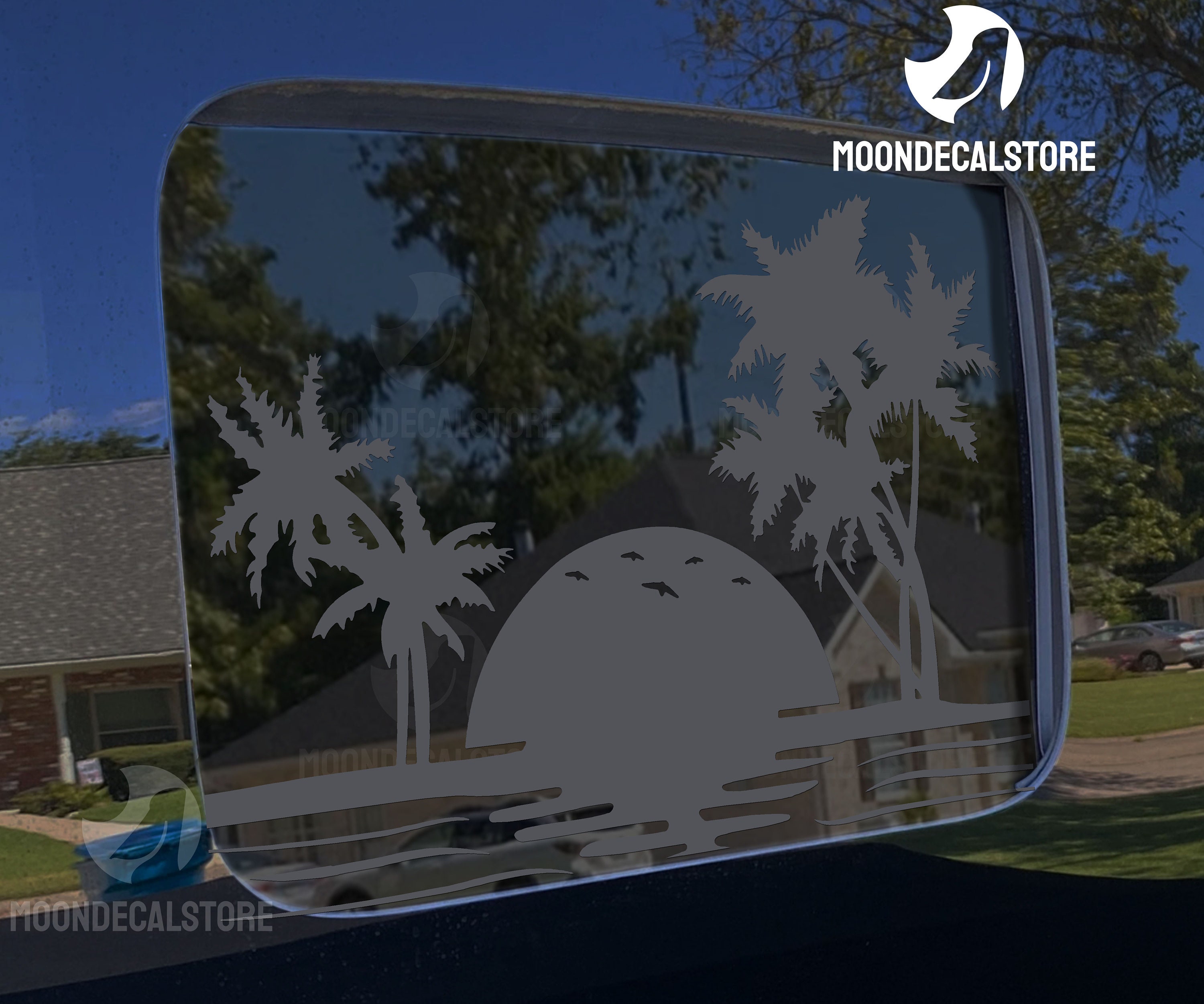 Fits 2020-2025 Jeep Gladiator Back Middle Window Beach Sunset Palm tree Decal Sticker