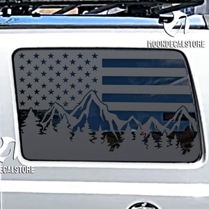 Fits 2005-2010 Jeep Commander Quarter Window American Flag Outdoor Mountain Tree Scene Decal Sticker