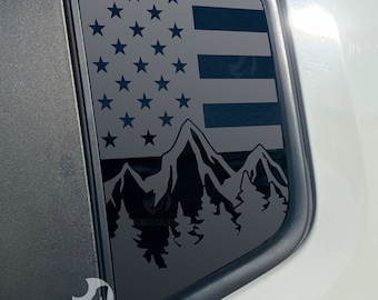 Fits 2015-2023 Jeep Renegade Quarter Window American Flag Outdoor Mountain Tree Scene Decal Sticker